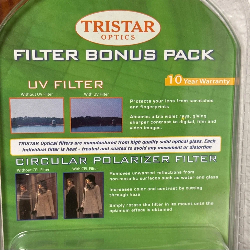 Tristar Optics Filter Bonus Pack 52mm (UV Filter, Polarizer Filter, Pouch) -NEW